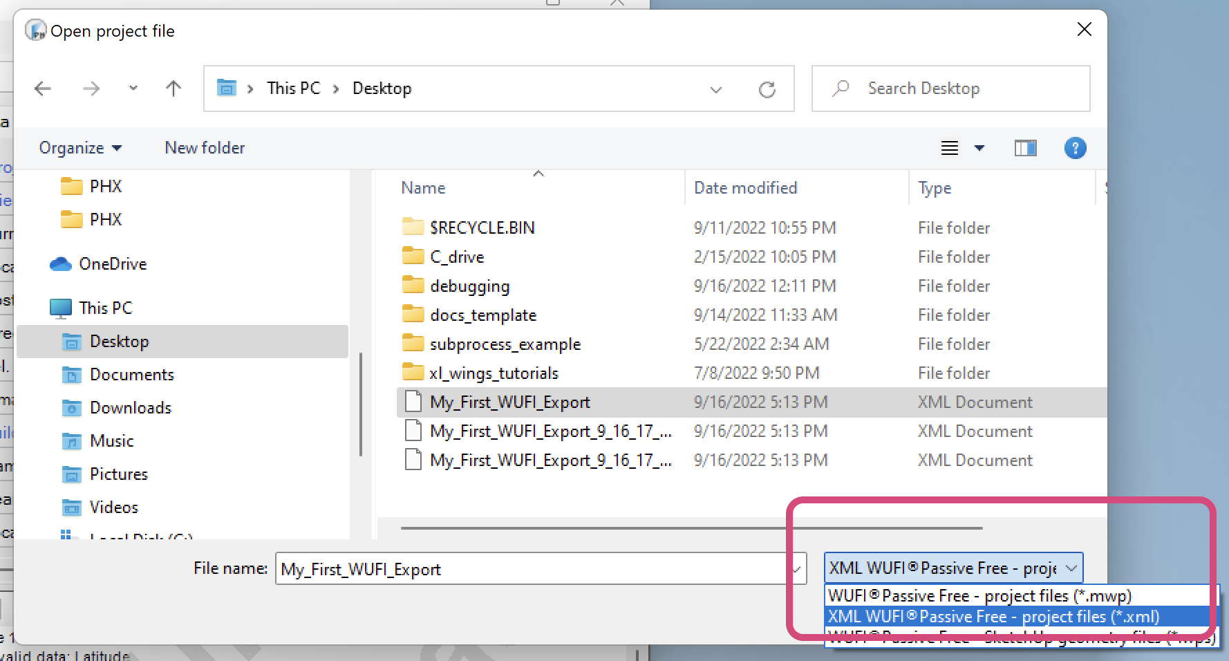Navigate to WUFI-XML file