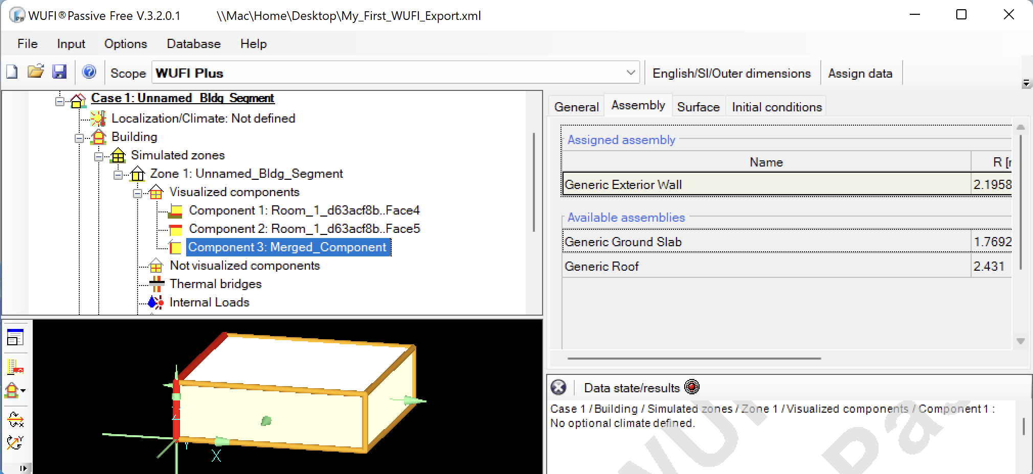 WUFI-Passive preview showing the model